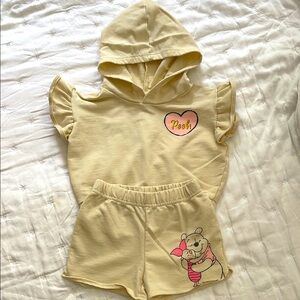 Yellow Hooded Pooh Matching Hoodie and Shorts Set